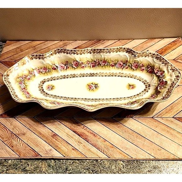 C.T. Carl Tielsch Porcelain Relish Dish Celery Oval Floral Germany 12x6 Antique - Picture 2 of 14